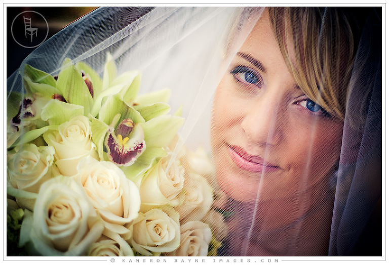close up of bride and her flowers